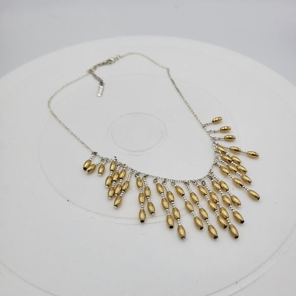 Vintage Napier‎ Metal Barrel Beads Bib Neckleace 19" Gold Silver Tone Dangling - Picture 4 of 12